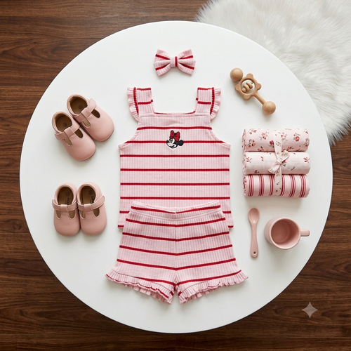 Pink Striped Top & Shorts Set