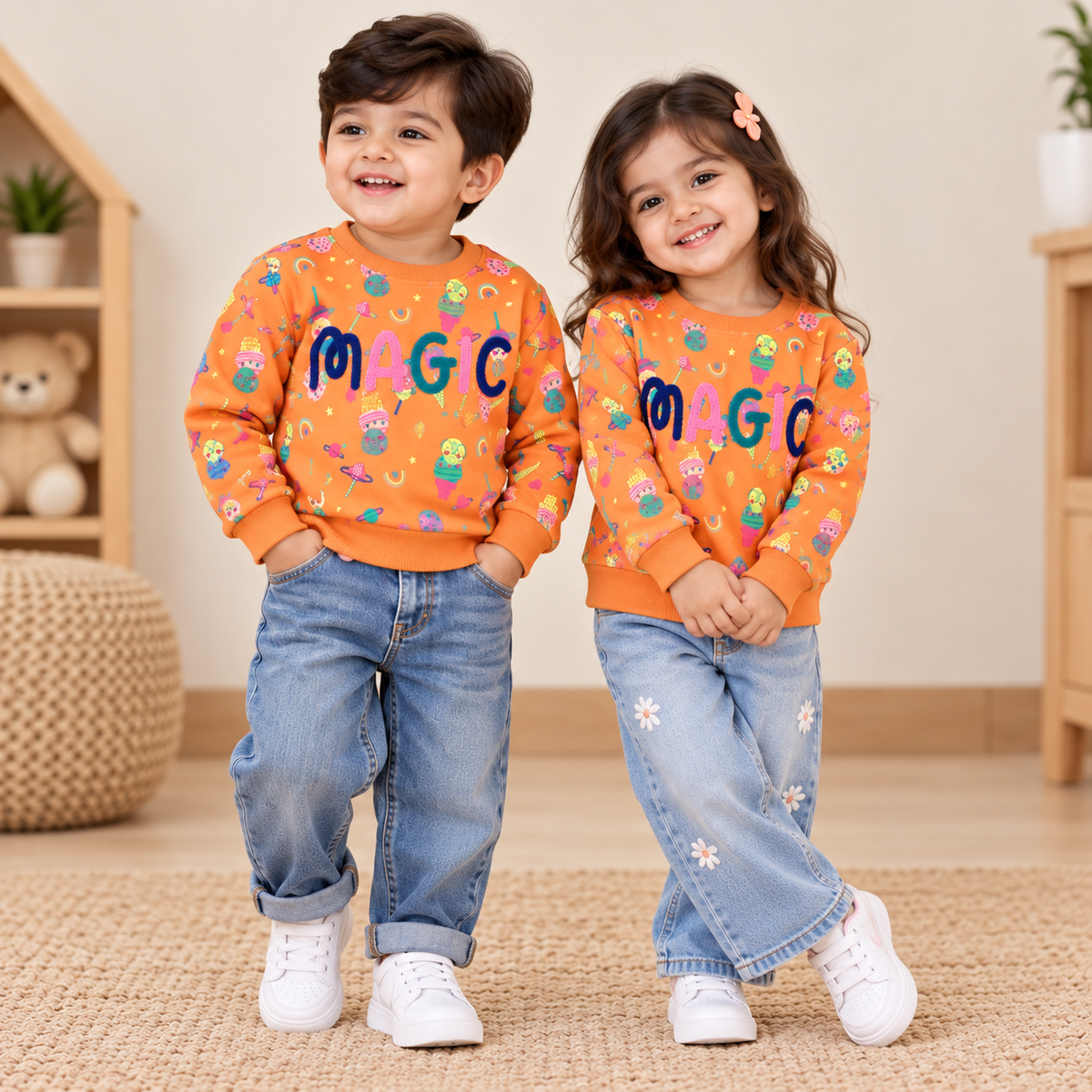 Kids’ Orange MAGIC Print Full-Sleeve Sweatshirt