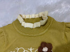 Olive Green Floral Knitted Winter Dress