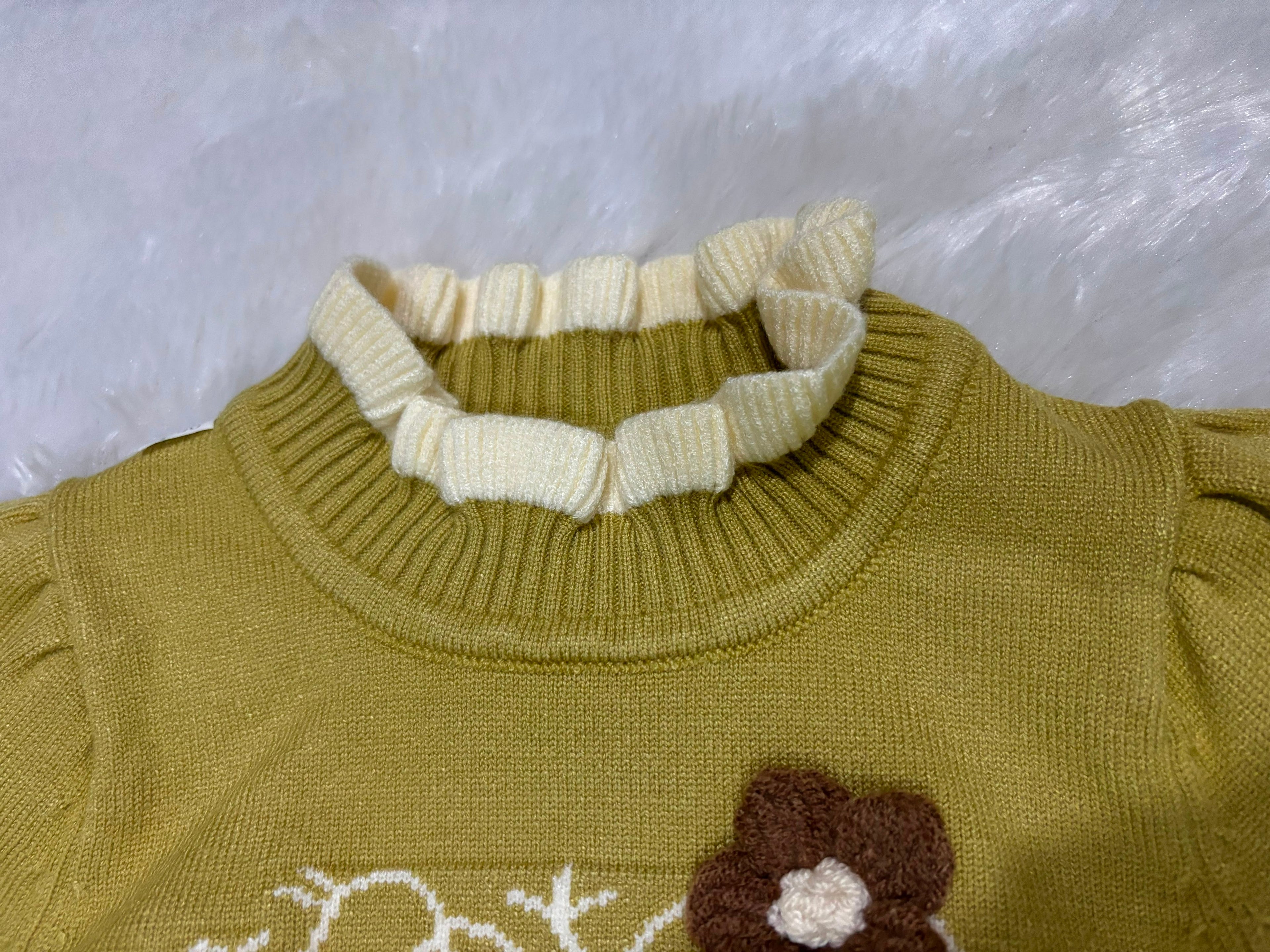Olive Green Floral Knitted Winter Dress