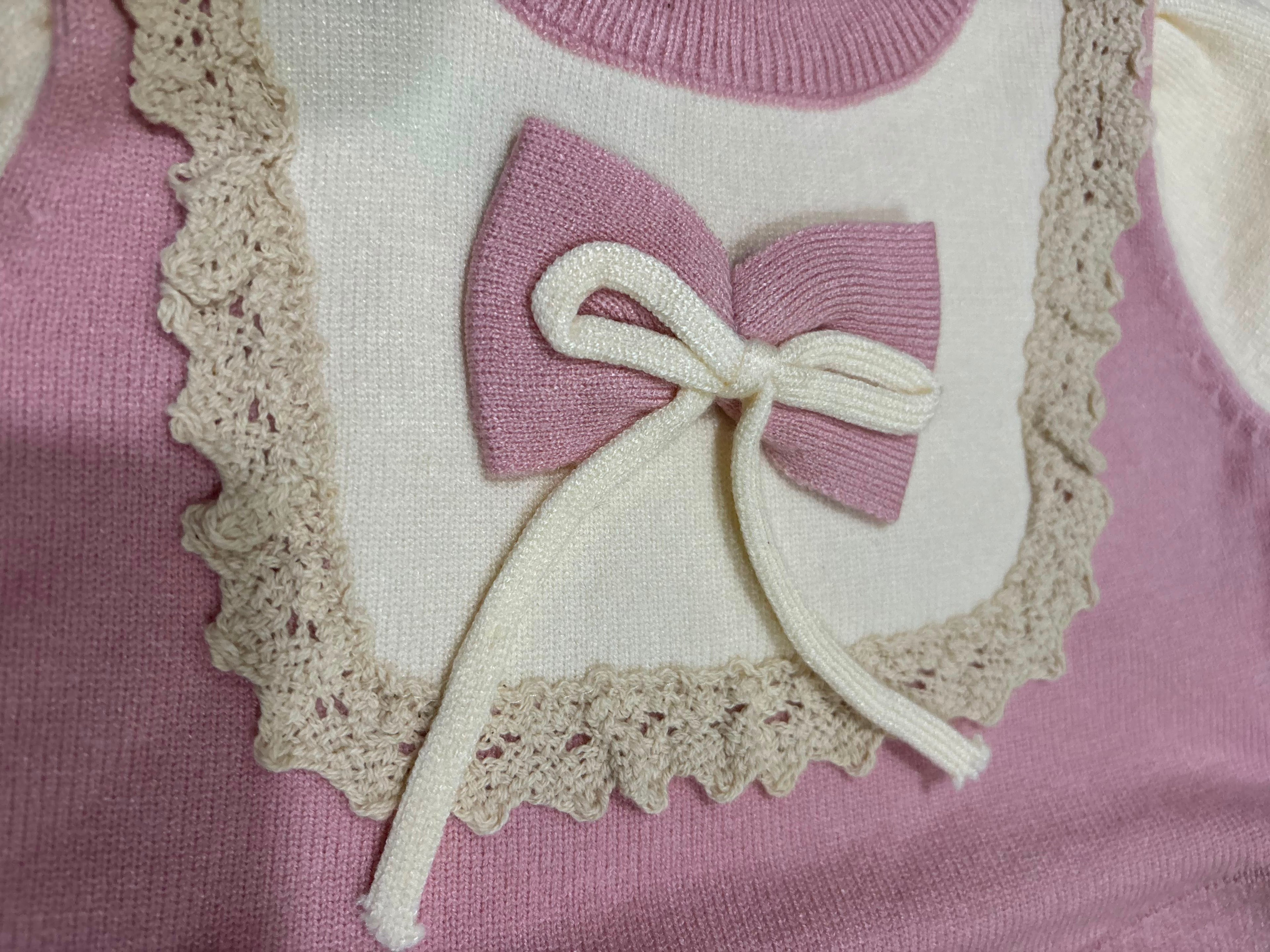 Blush Pink & Ivory Knitted Winter Dress