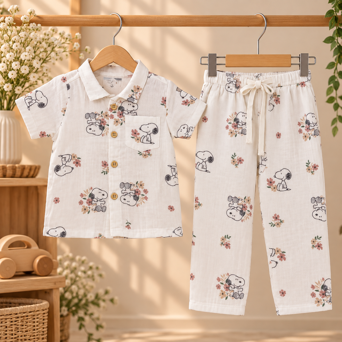 Floral Snoopy Muslin Half Sleeve Co-ord Set