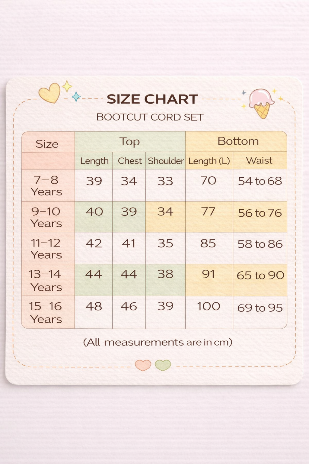 Size chart