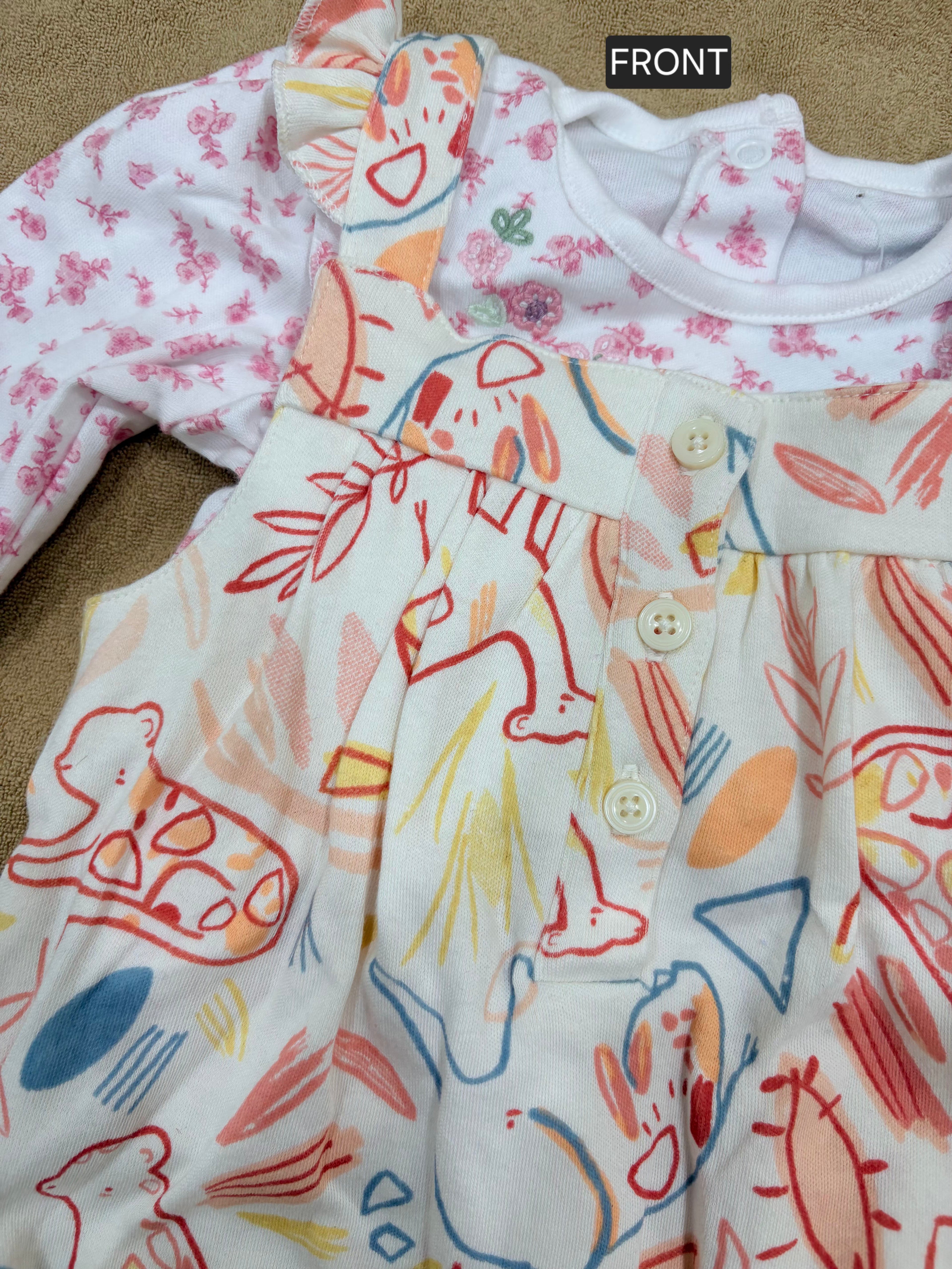 Baby Girl Safari Print Layered Jumpsuit with Full Sleeve Inner Tee