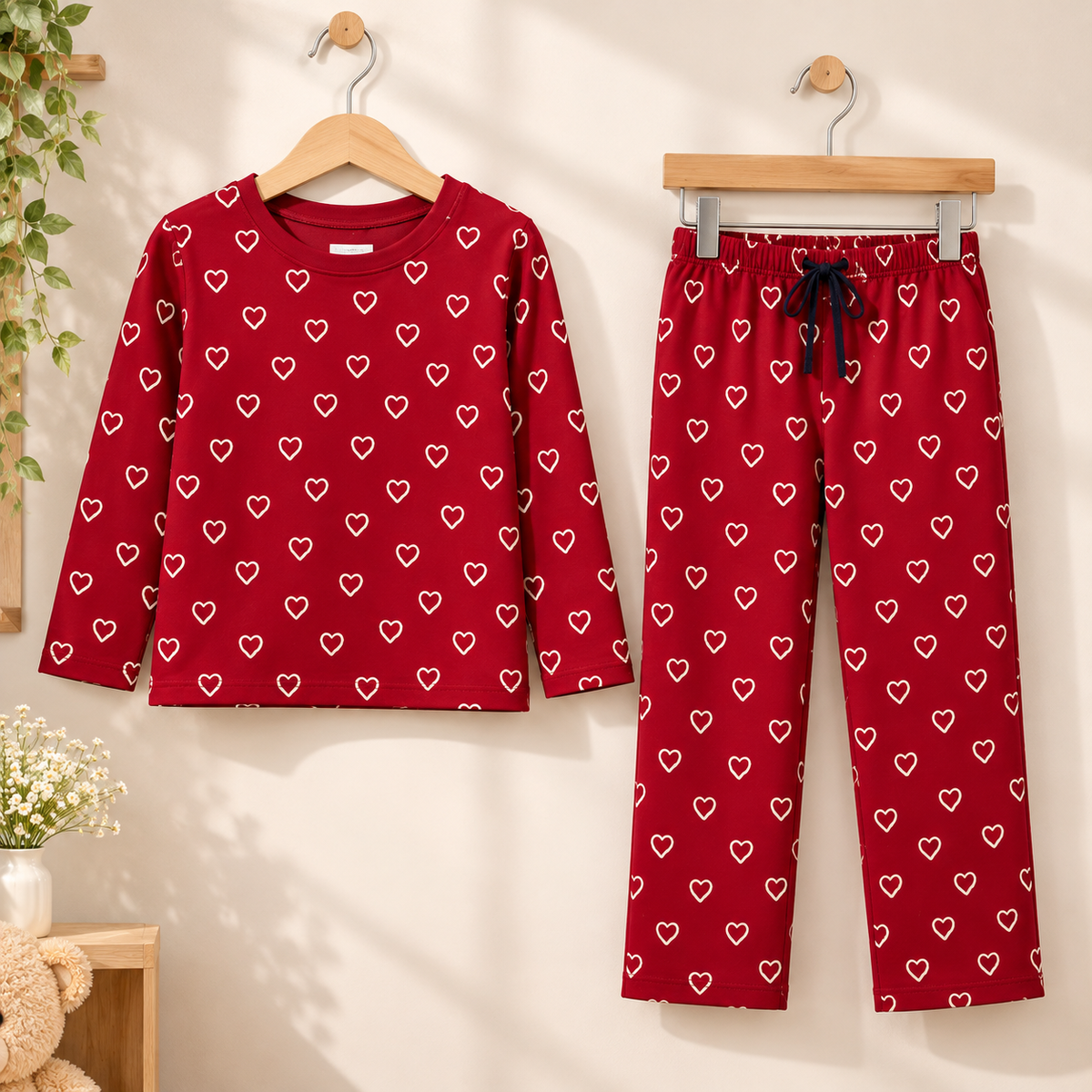 Maroon Heart Print Co-ord Set