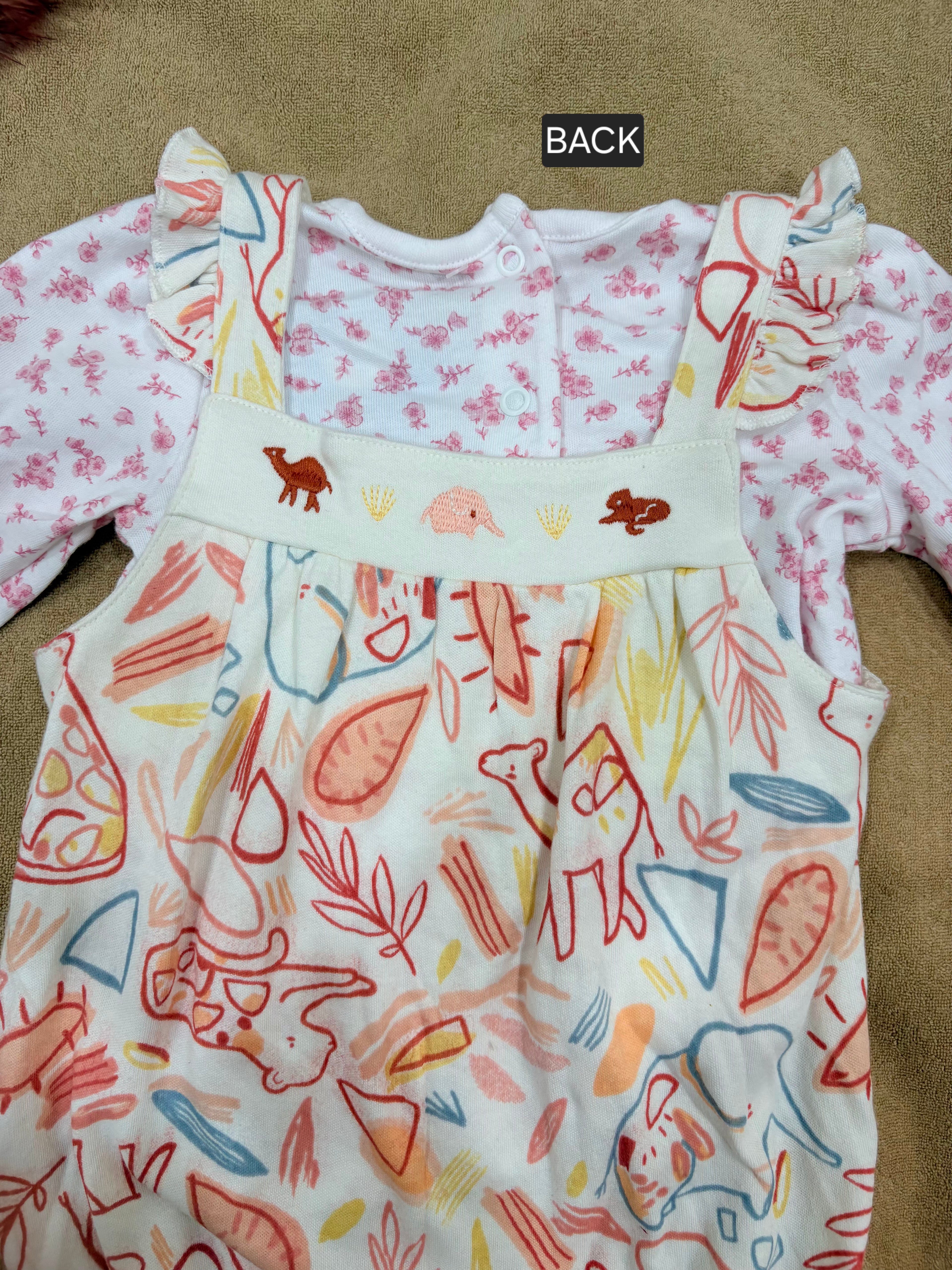 Baby Girl Safari Print Layered Jumpsuit with Full Sleeve Inner Tee