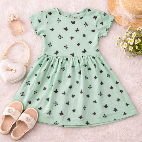 Mint Green Butterfly Print Dress