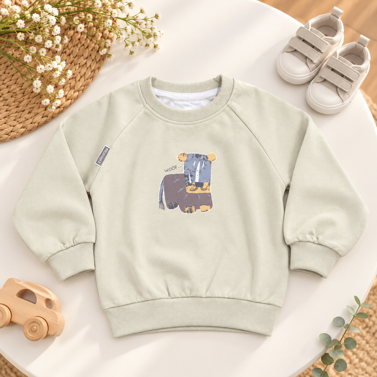 Sage Green Bear Print Sweatshirt