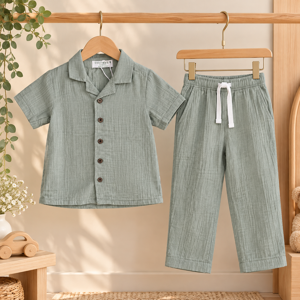 Classic Textured Muslin Shirt & Pants Set