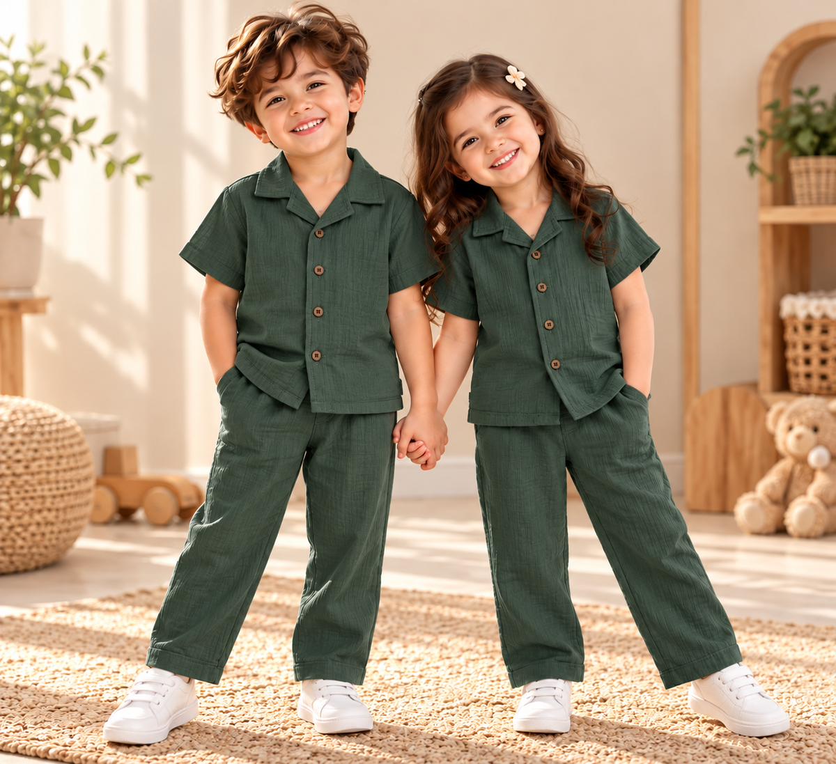 Dark Green Muslin Shirt & Pants Set