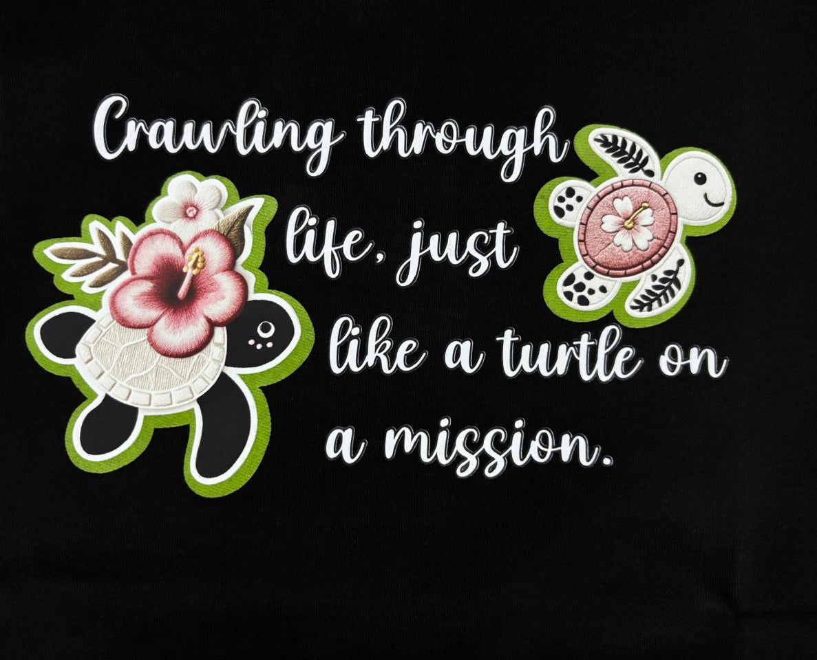 Turtle Print Black Crop Top