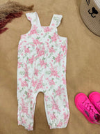 Baby Girls Floral Dungaree Style Jumpsuit Set with Ruffle Collar Top