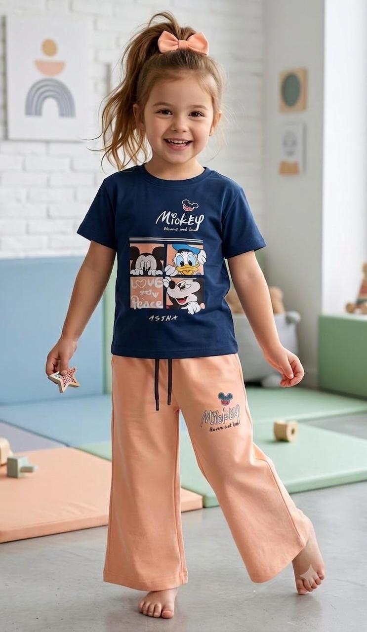 Mickey Navy Blue & Peach Wide Leg Co-ord Set