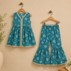 Teal Floral Kurta & Sharara Set