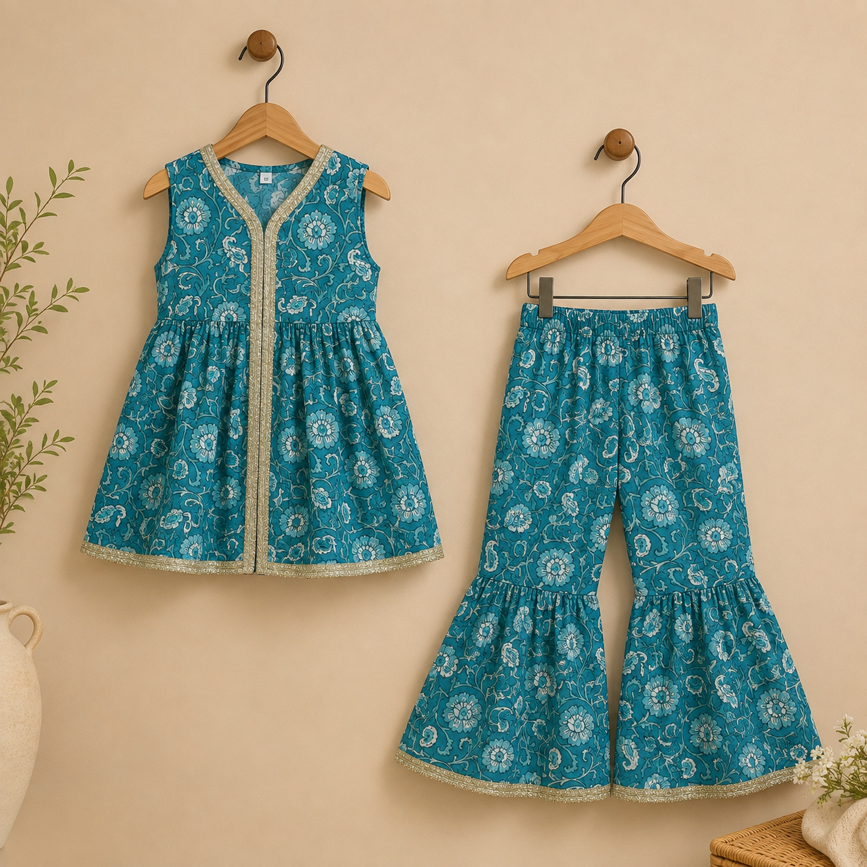 Teal Floral Kurta & Sharara Set