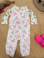 Baby Girls Floral Dungaree Style Jumpsuit Set with Ruffle Collar Top