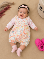 Baby Girl Safari Print Layered Jumpsuit with Full Sleeve Inner Tee