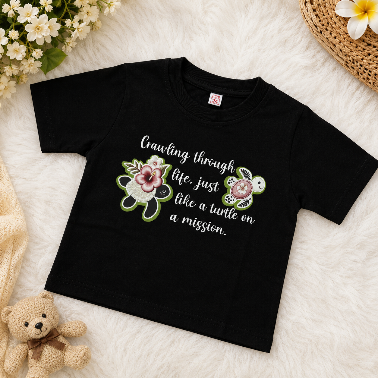 Turtle Print Black Crop Top
