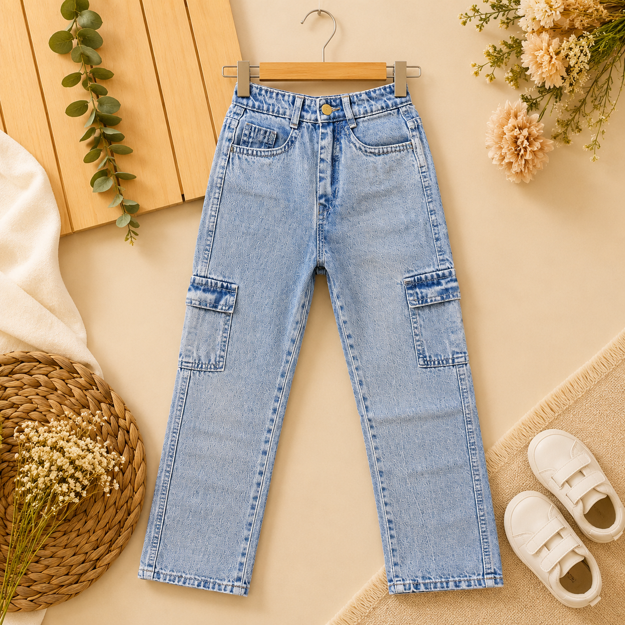 Light Blue Cargo Jeans | Denim Pants