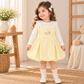 Pastel Yellow Bow Detail Baby Girl Dress with Lace Collar