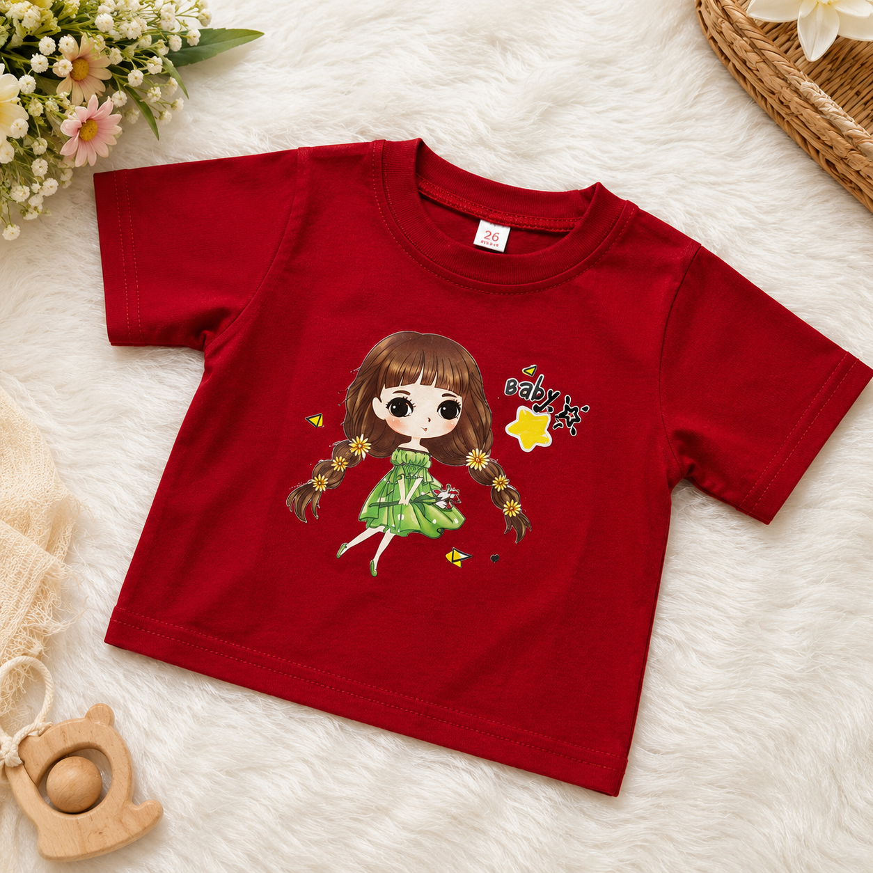 Red Cute Girl Print T-Shirt