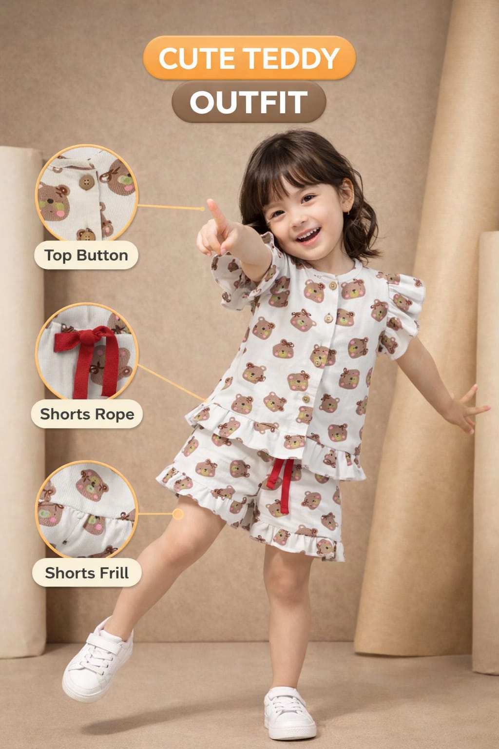 Cute Bear Print Girls Short Set