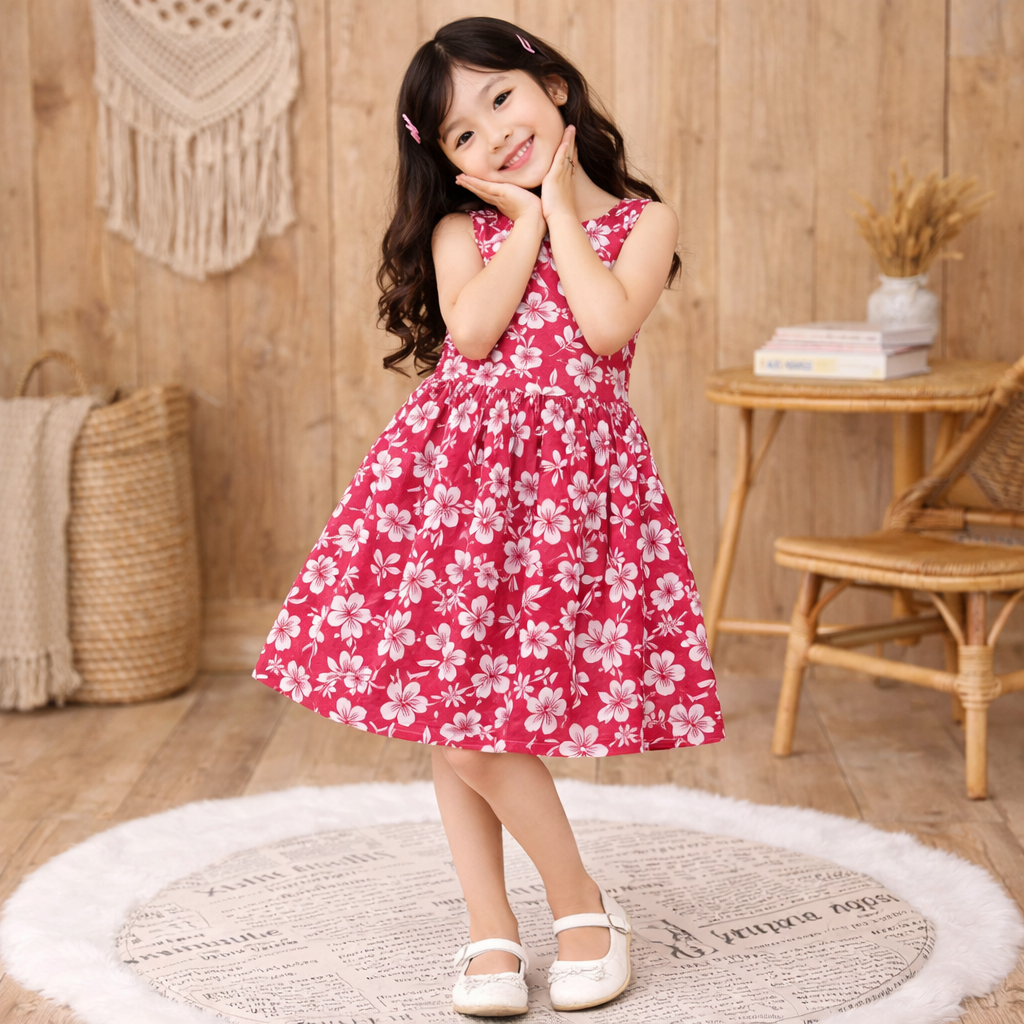 Red Floral Cotton Dress