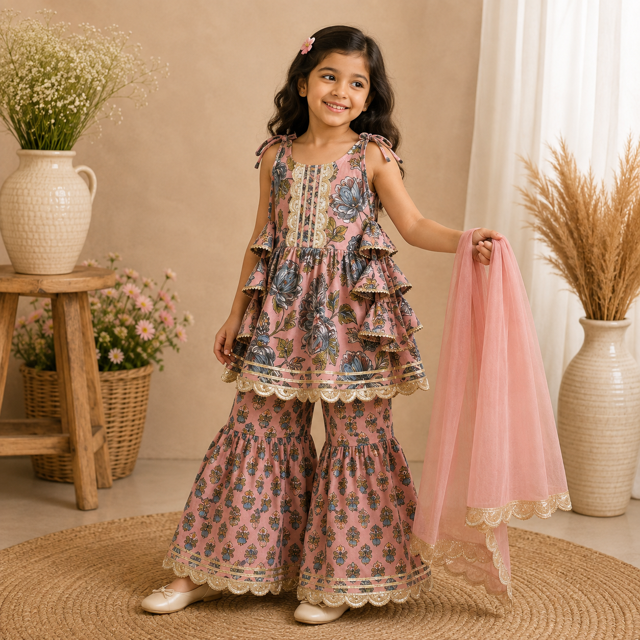 Pink Floral Ethnic 3-Piece Set