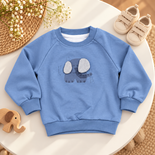 Blue Elephant Appliqué Sweatshirt