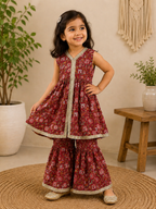 Maroon Floral Flared Kurta & Sharara Set