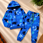 Blue Cosmic Print Hooded Jacket & Jogger Set