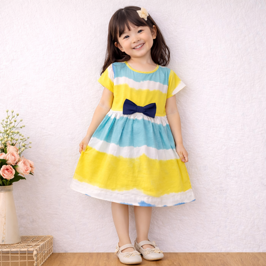 Sunshine Tie-Dye Girls Dress with Bow