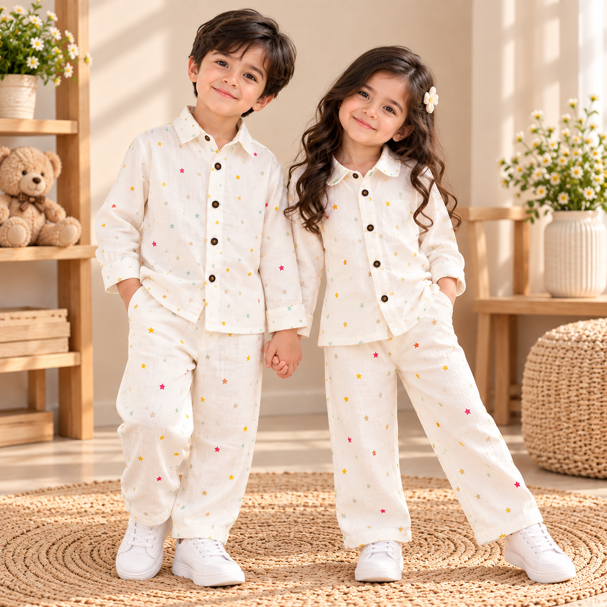 White Star-Print Muslin Co-Ord Set