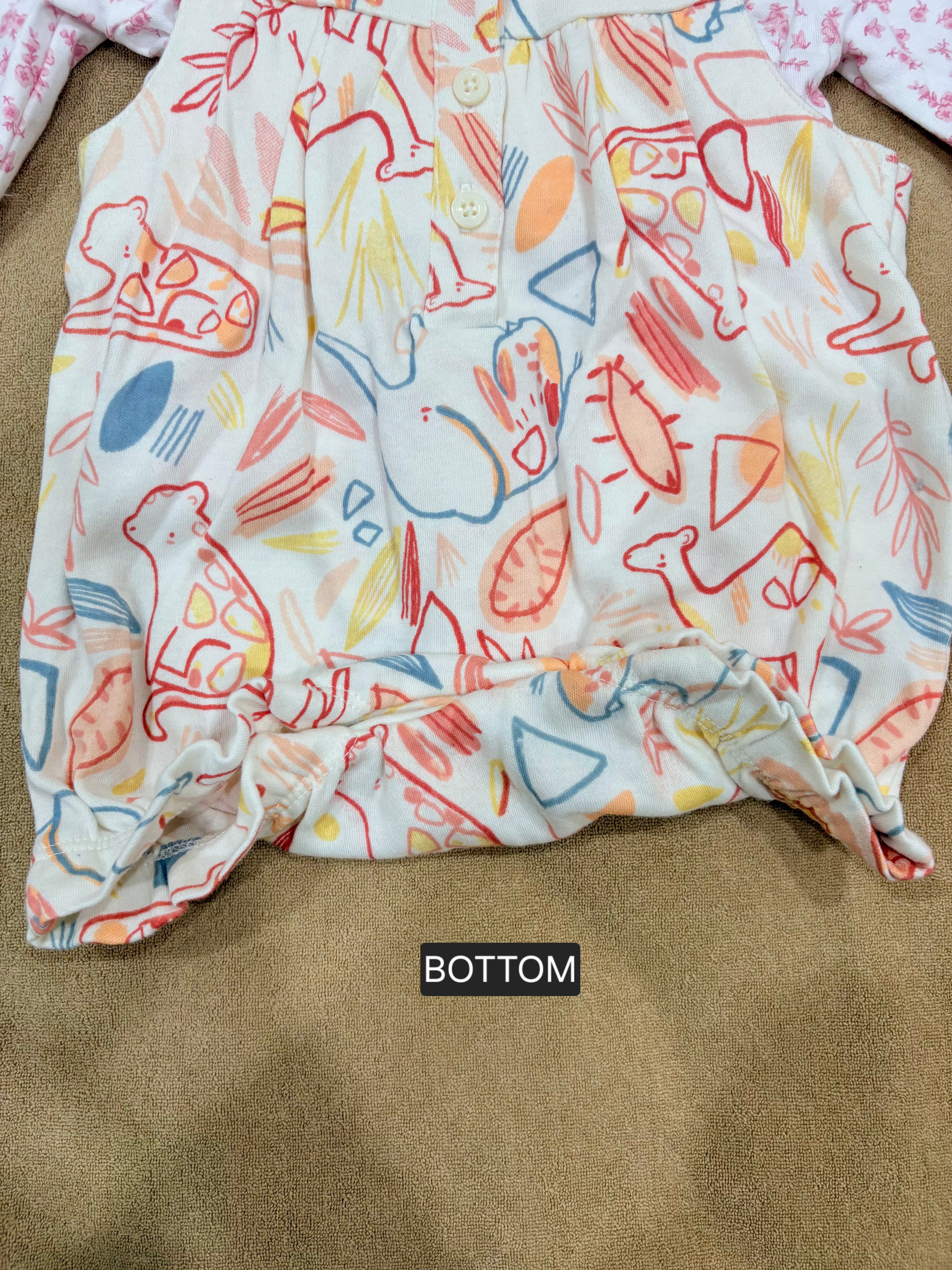 Baby Girl Safari Print Layered Jumpsuit with Full Sleeve Inner Tee