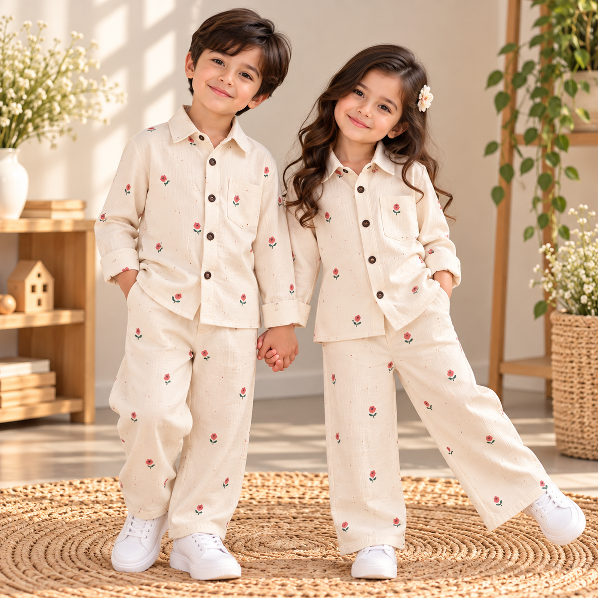 Red Floral Muslin Co-ord Set