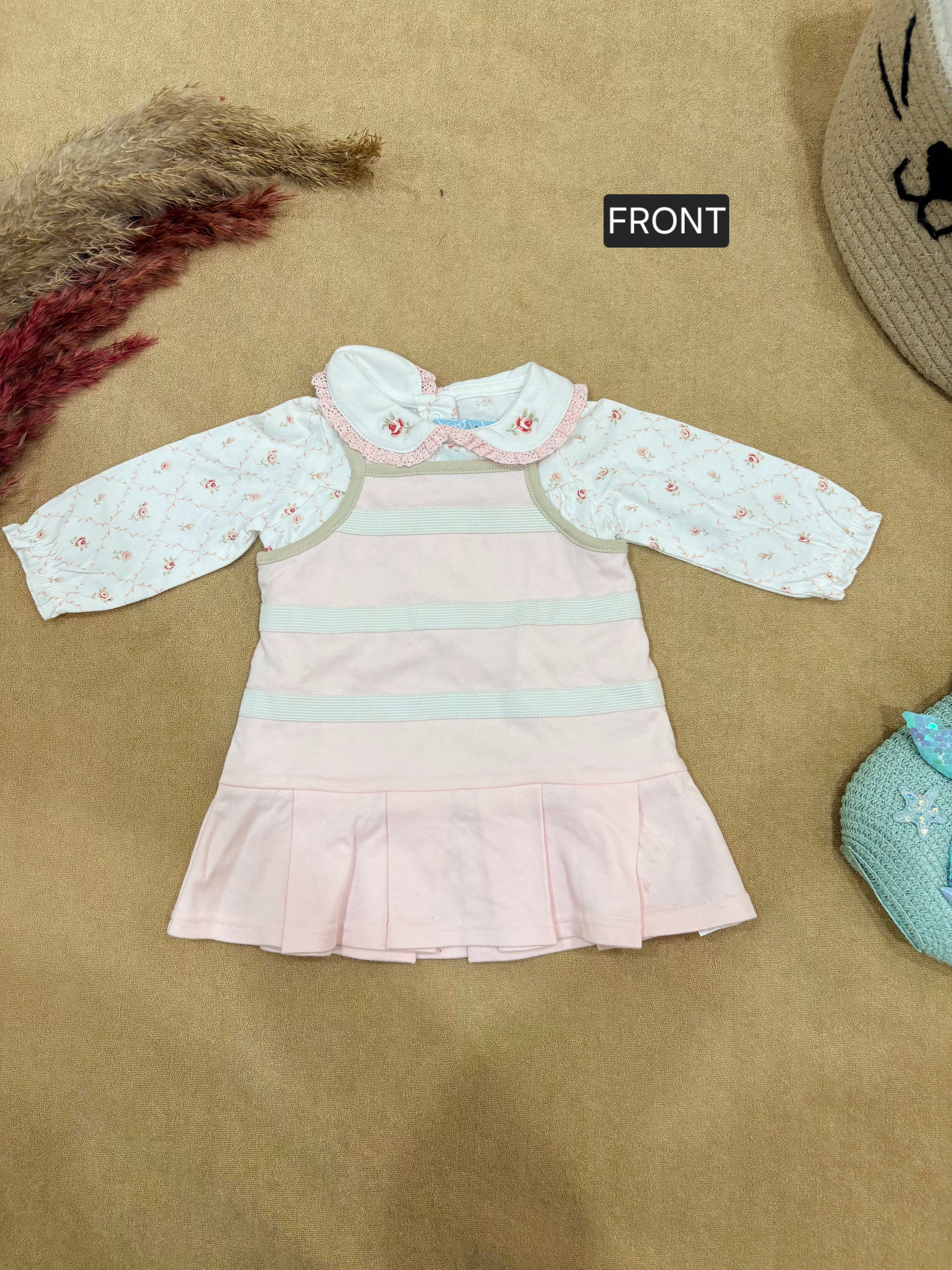 Baby Girls Detachable Peter Pan Collar Frock with Quilted Floral Top