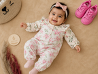 Baby Girls Floral Dungaree Style Jumpsuit Set with Ruffle Collar Top