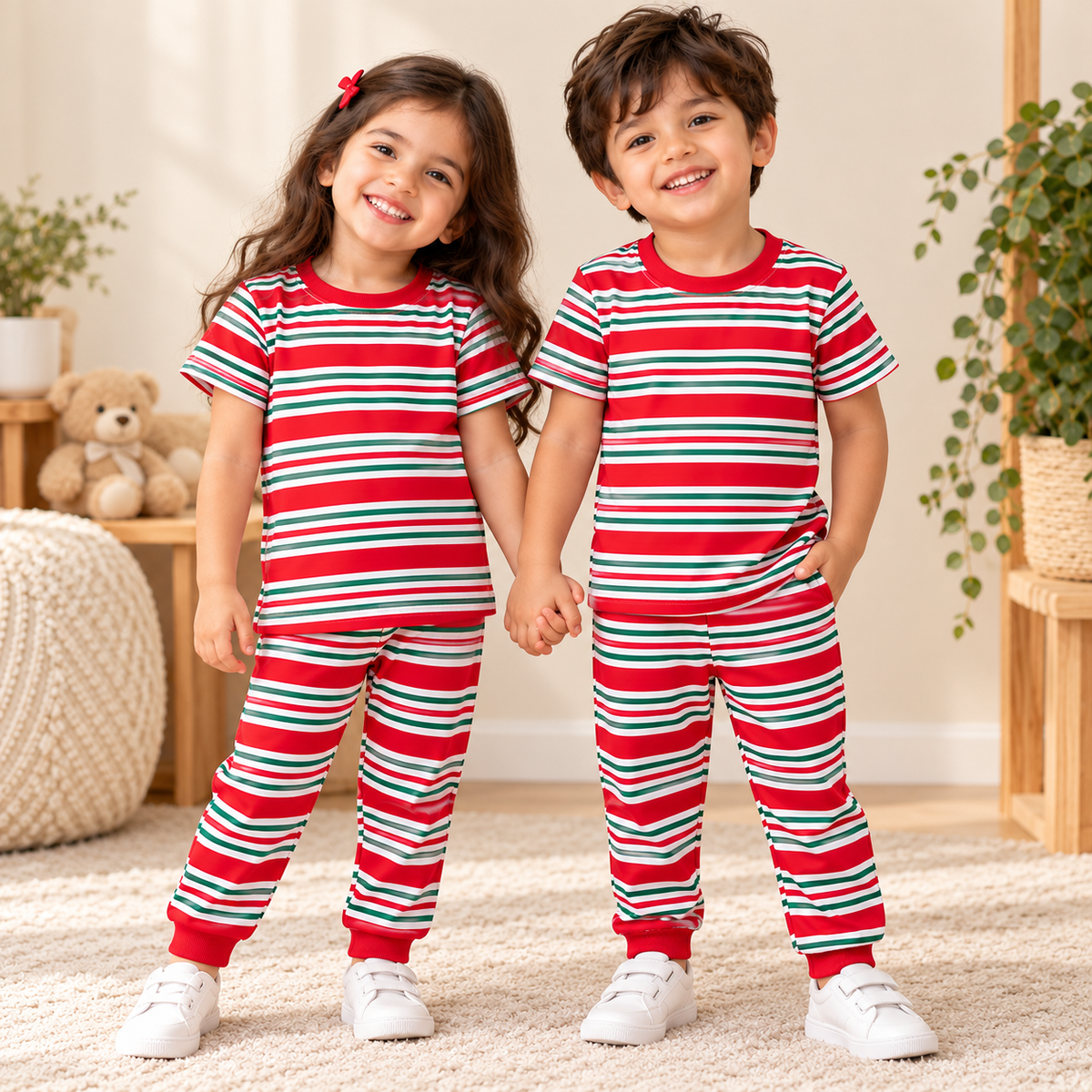 Red, White & Green Striped Kids Co-ord Set
