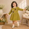 Olive Green Floral Knitted Winter Dress