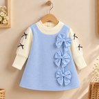 Sky Blue Bow Detail Baby Girl Dress with Full-Sleeve Inner Top