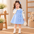 Sky Blue Bow Detail Baby Girl Dress with Full-Sleeve Inner Top