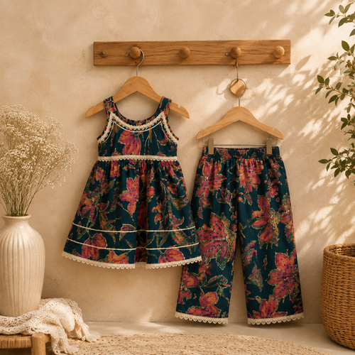 Teal Floral Ethnic Co-Ord Set