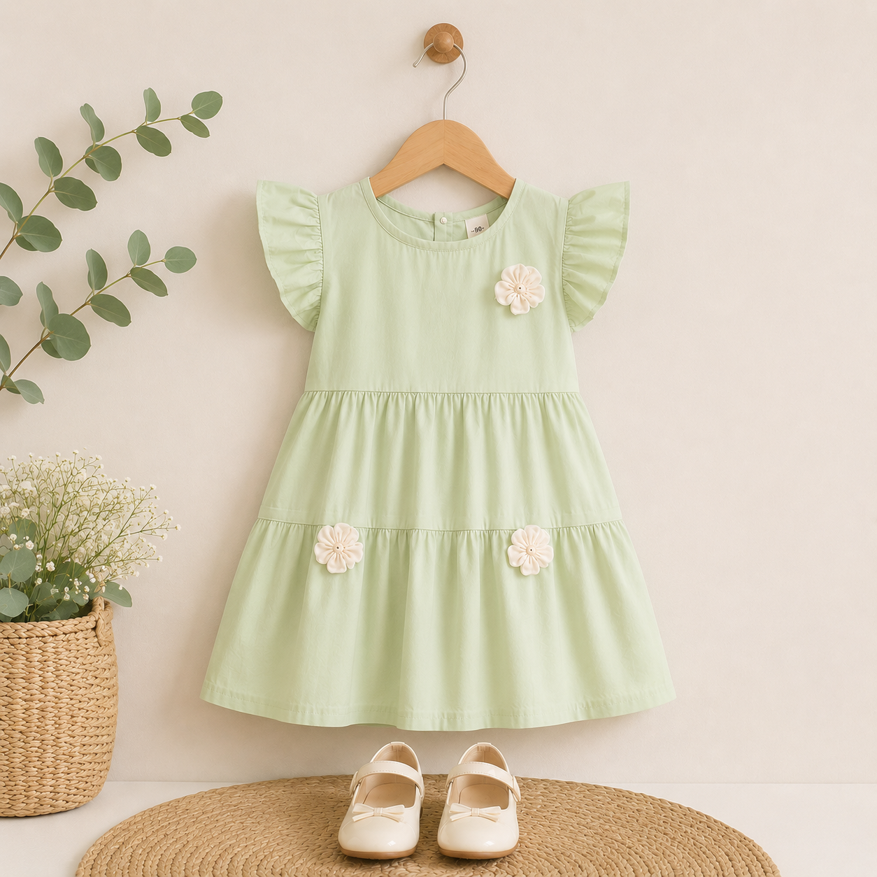Sage Green Blossom Tier Dress