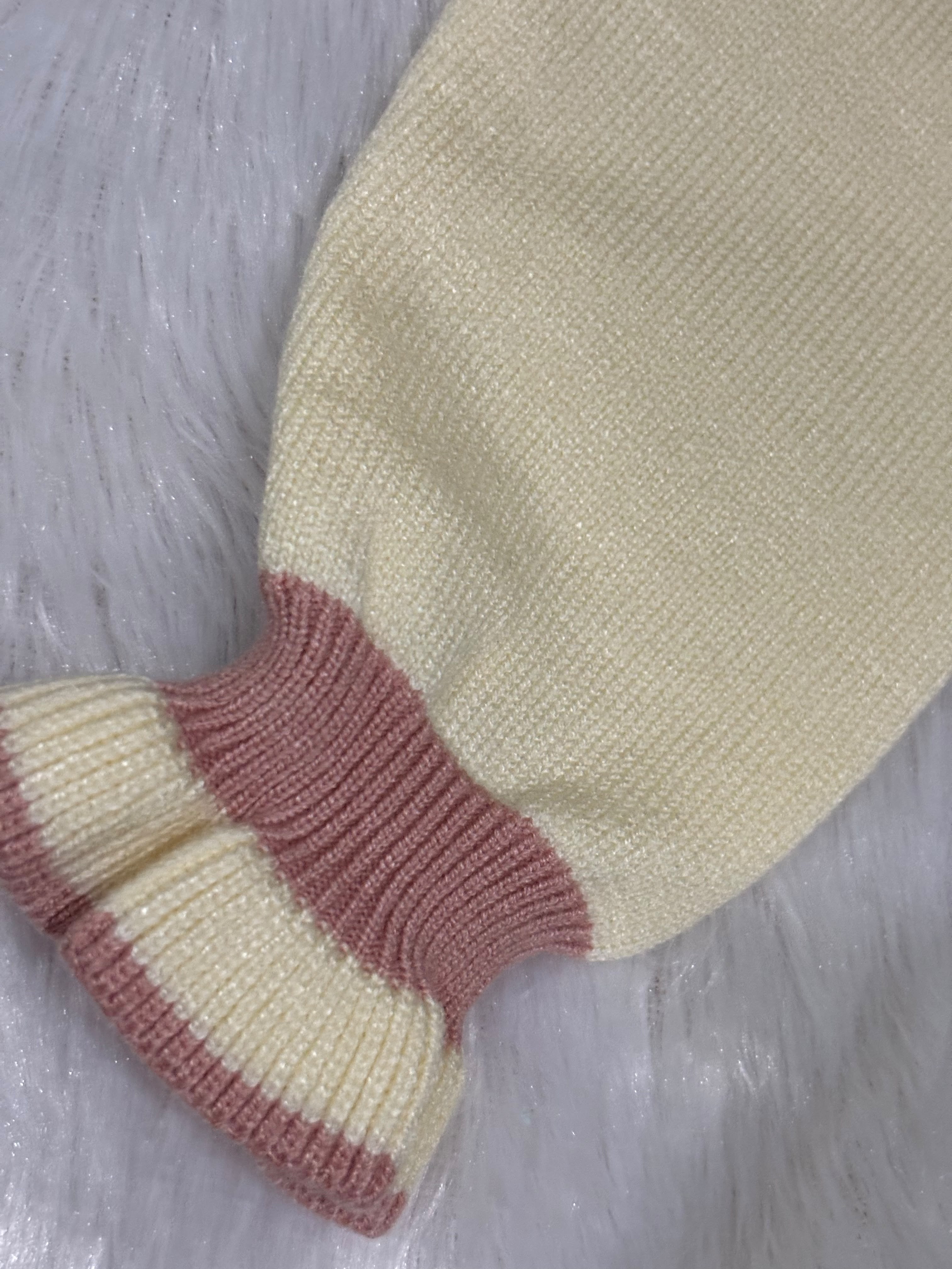 Dusty Pink & Ivory Knitted Winter Dress for Baby Girls