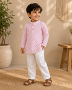 Pink Chundari Printed Kurta with White Pants Set