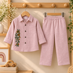 Pink Floral Embroidered Muslin Co-Ord Set