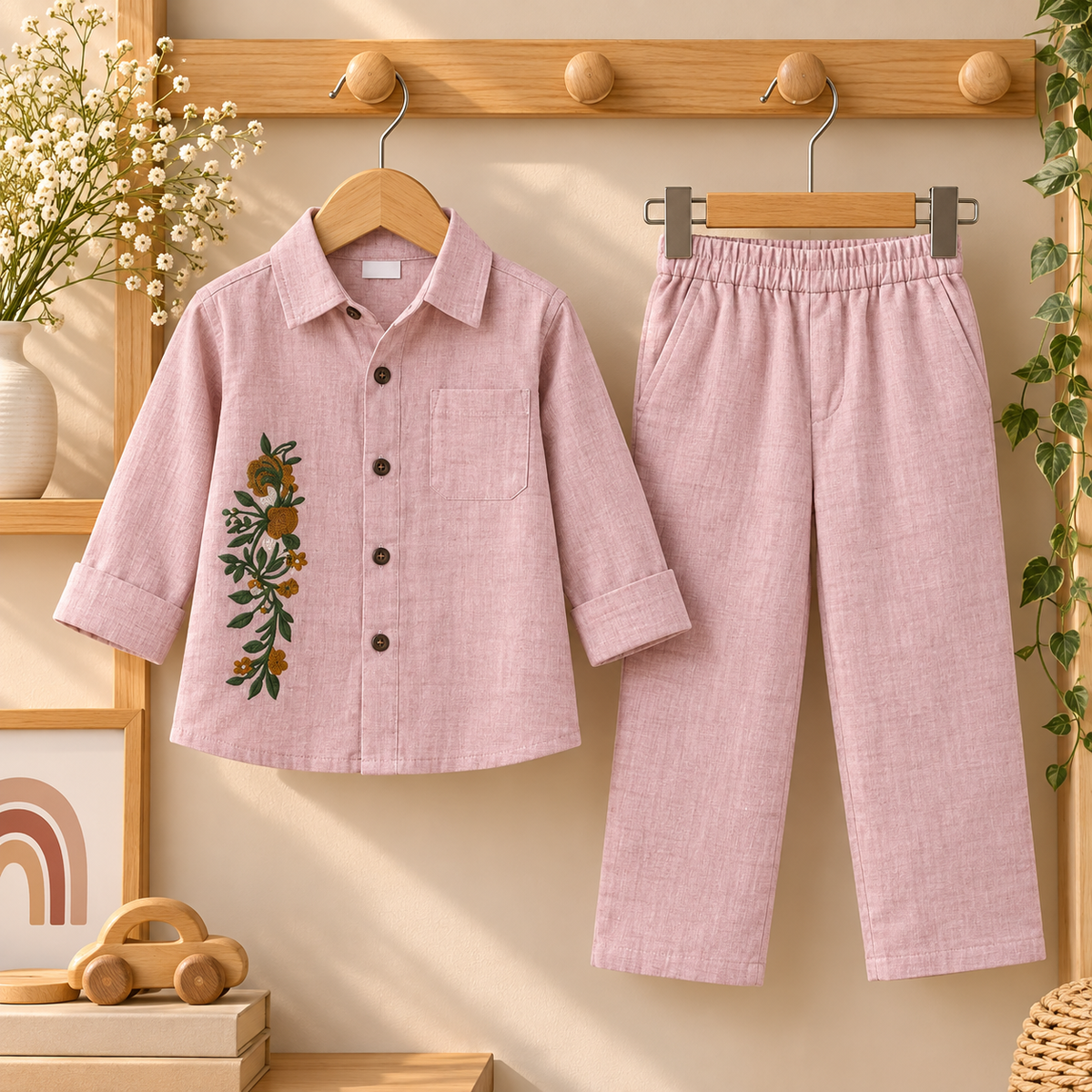 Pink Floral Embroidered Muslin Co-Ord Set