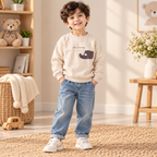 Beige Elephant Appliqué Sweatshirt