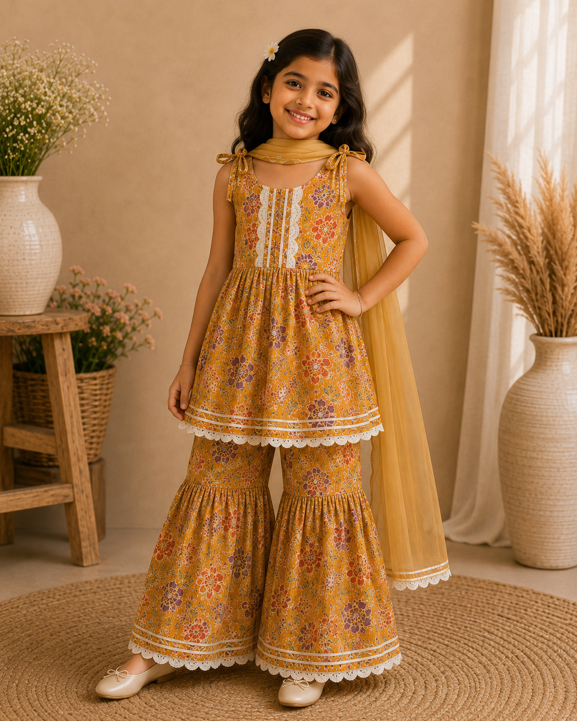 Mustard Floral Ethnic 3-Piece Set