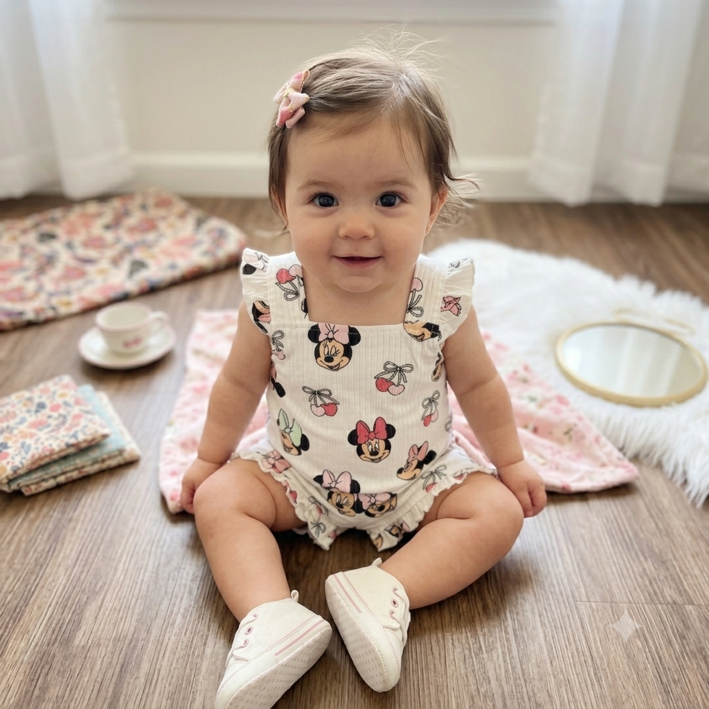 White Minnie Button-Front Top & Shorts Set